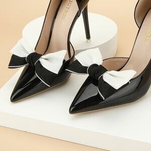 Black & White Bow Shoe Clips (Set of 2) Elegant Heel Accessory